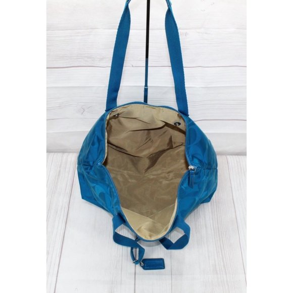 Coach Blue Nylon Weekender Travel Tote Bag - Picture 7 of 9